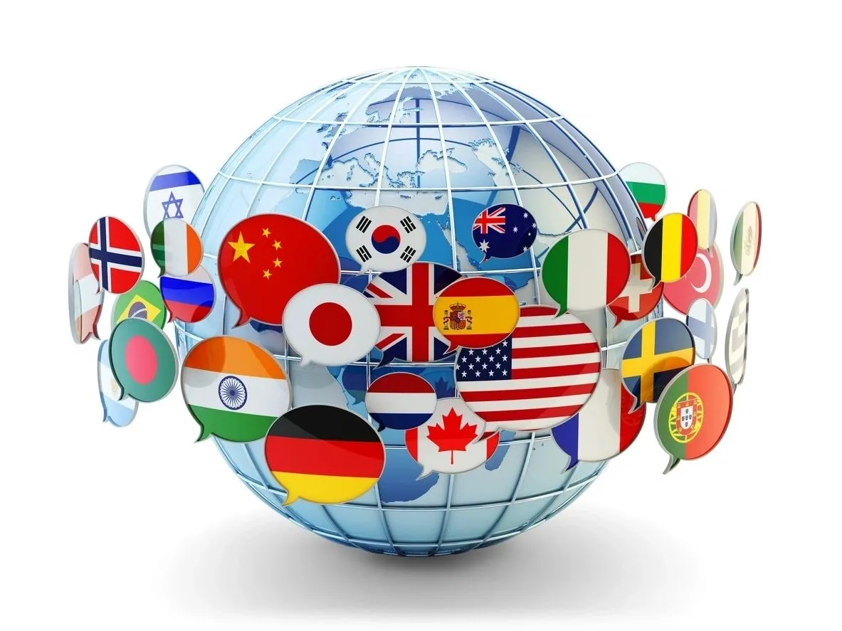 A globe with many different flags on it